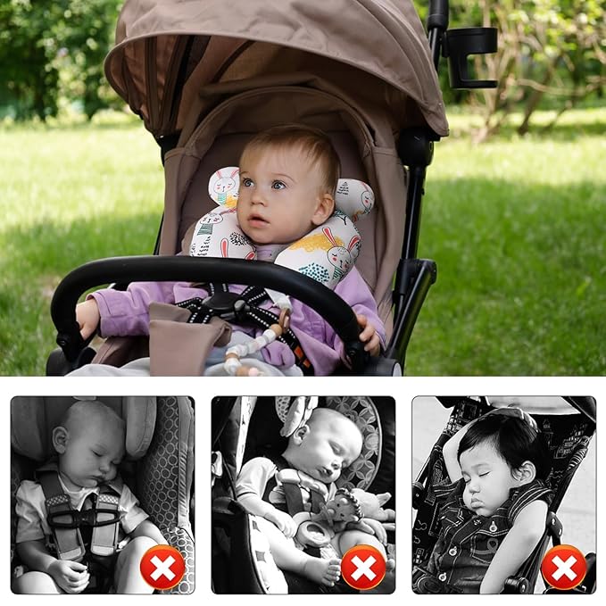 vocheer Baby Travel Pillow(Upgraded), Head and Neck Support Pillow for Pushchair, Car Seat,Stroller, Bouncer, Cotton(Rabbit)-BubblyBeeBaby