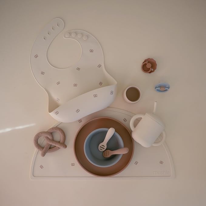 mushie Silicone Baby Bib | Adjustable Fit Waterproof Bibs (Pretzel)-BubblyBeeBaby