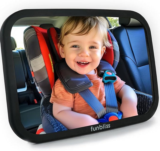 Funbliss Baby Car Mirror for Rear Facing Seat,360° Rotation, Safety Certified Shatterproof Acrylic Glass, Clear Wide View,Infant Mirror for Car Seat Rear Facing-BubblyBeeBaby