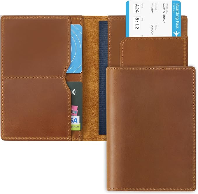 Jack&Chris Leather Passport Holder, Handmade Passport cover, Travel Wallet Cover Case for Men and Women, Leather Travel Documents Organizer Protector, JC107-BubblyBeeBaby