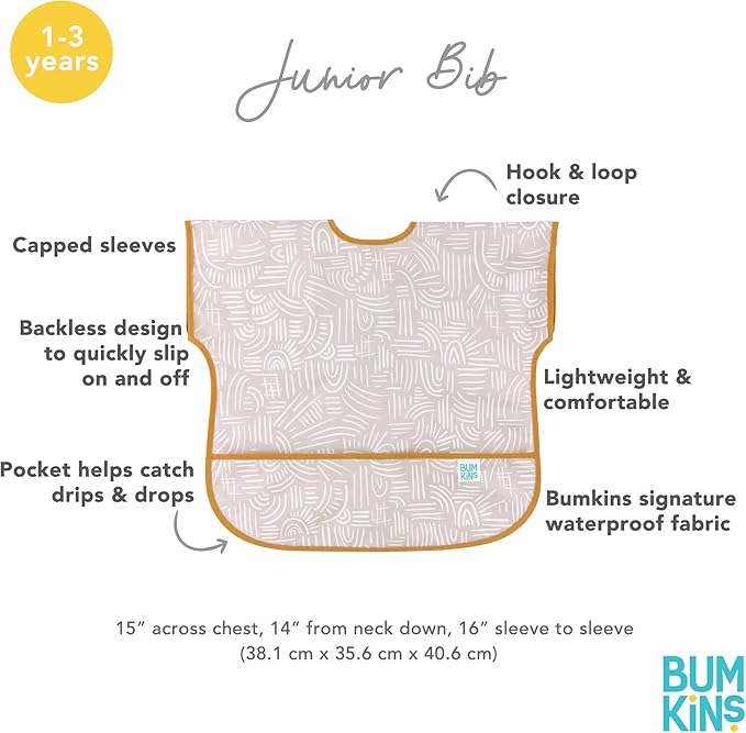 Bumkins Bibs - Toddler Bibs, Waterproof, Large for 1-3 Years, Short Sleeve-BubblyBeeBaby