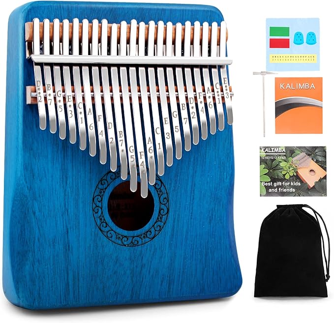 Kalimba Thumb Piano,YUNDIE Portable 21 Keys Mbira Finger Piano with Tune Hammer and Study Instruction,Musical Instruments Gift for Kid Adult Beginners Professional(Blue)-BubblyBeeBaby