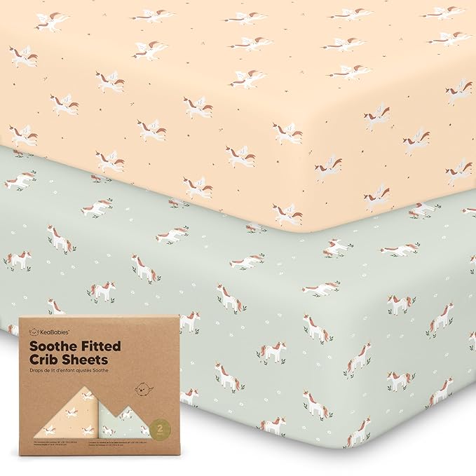 KeaBabies 2-Pack Organic Crib Sheets for Boys, Girls - 52x28 Fitted Crib Mattress Sheet Neutral, Breathable Jersey Cotton Cover for Baby Bed, Toddler Mattress, Soft & Cute Prints (Lune Mystic)-BubblyBeeBaby