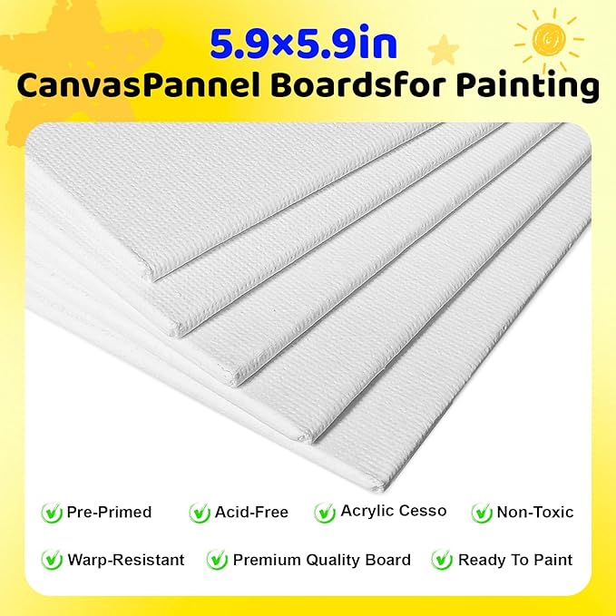 10 Set Mini Acrylic Paint Kit, 5.9In Canvas Boards for Painting with 6.5" Easel, Acrylic Paint Strips, Painting Brushes, Mini Canvas and Easel Set for Kids Artists Beginner Gift Party (160)-BubblyBeeBaby