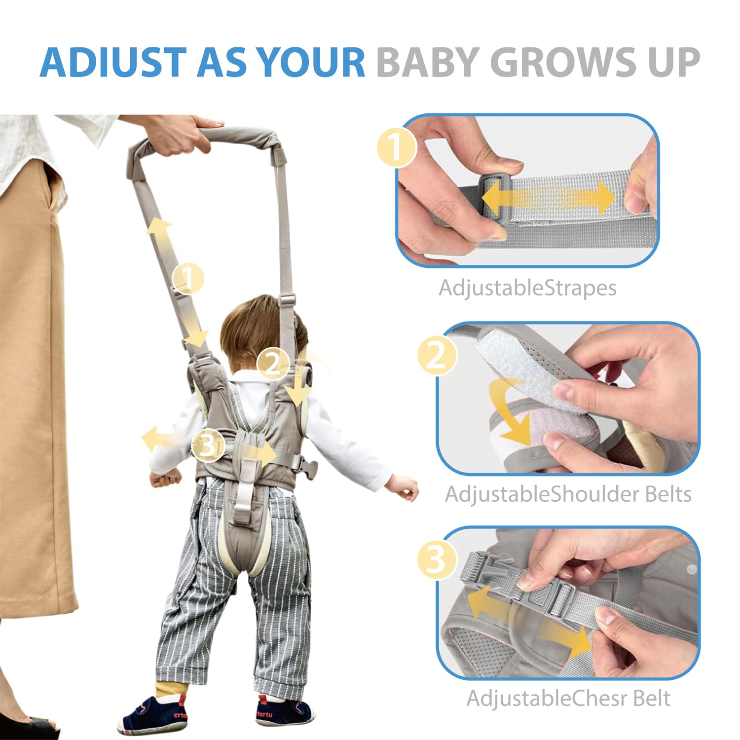 Baby Walking Harness-Handheld Assistant Belt- Toddler Infant Walking Aid for Trainer & Support 7-24 Month Old (summer-Gray-1819)