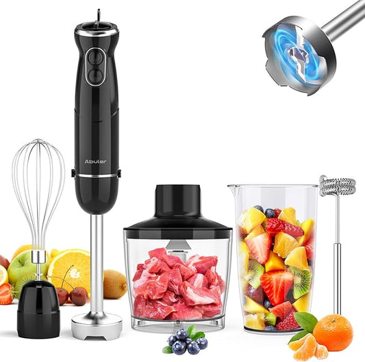 Immersion Blender Handheld Hand Blender, 1000W 5 in 1 Hand Mixer Stick, BPA-Free 12 Speed Handheld Blender 304 Stainless, Mixing Beaker, Chopper, Whisk, Milk Frother, Soup, Smoothies, Baby Food, Sauce-BubblyBeeBaby