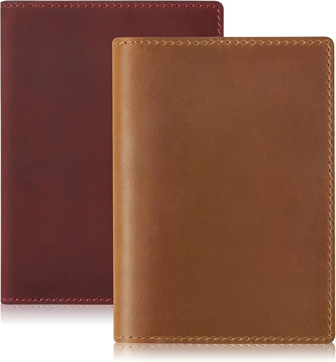 Jack&Chris Leather Passport Holder, Handmade Passport cover, Travel Wallet Cover Case for Men and Women, Leather Travel Documents Organizer Protector, Brown-Red, 2PC-BubblyBeeBaby