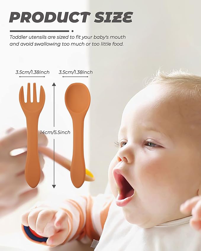 10 Pcs Silicone Baby Spoons and Forks, Chewable Utensils for Self-Feeding, Kids Utensils for Over 6 Months Babies-BubblyBeeBaby