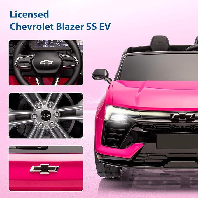 Jojoka Baby Car 24V 2-Seater SUV Licensed Chevrolet Blazer Ride On Toy w/Parent Remote Control,4xSpring Suspension, Wireless Music, Electric Vehicle Car for Kids Ages 3-8,Pink-BubblyBeeBaby