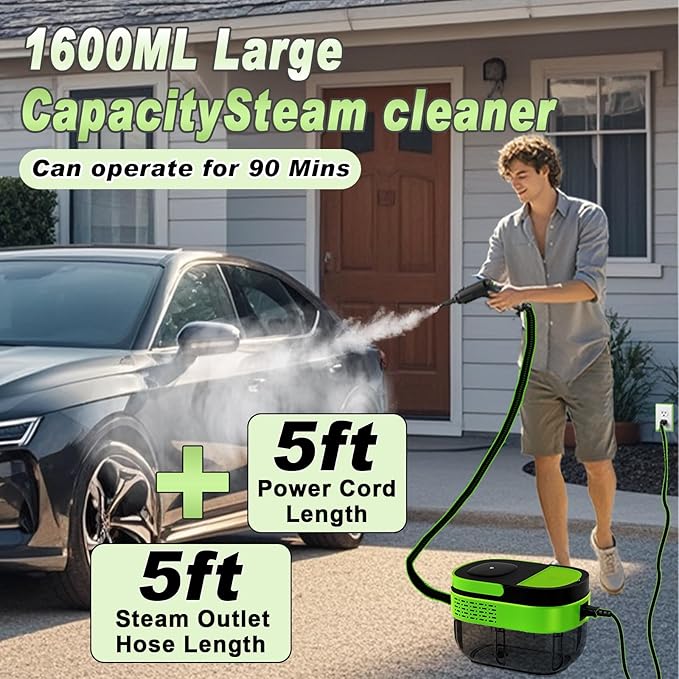 2500W Handheld Steam Cleaner,Portable Car Steamer For Auto Detailing,High-Temperature and Pressure Steam Cleaner For Home, Steam Cleaning Machine for Furniture,Kitchen,Grout,Floor,Tile (09-Green)-BubblyBeeBaby