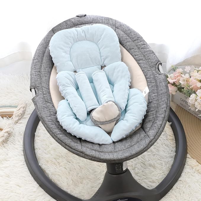 GFU Infant Car Seat Insert Head and Body Support, Reversible Newborn Insert for Carseat with Strap Pads, Soft Stroller Cushion Pillow Insert for Boys and Girls, Fits for Stroller, Swing, Lightblue-BubblyBeeBaby