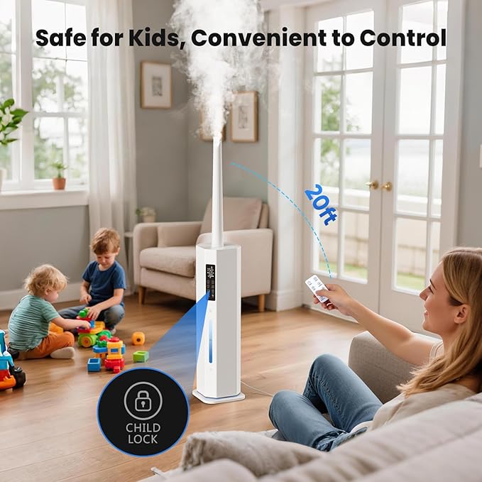 Humidifiers for Bedroom - GloryAir 2.38Gal/9L Top Fill Cool Mist Humidifier for Large Room 500ft² 120H Last with Auto Mode 7-Color Light Humidistat Aroma Box Quiet Humidifiers for Plants Baby & Adults-BubblyBeeBaby