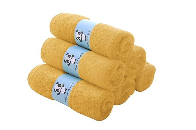 HIPHOP PANDA Baby Washcloths, Rayon Made from Bamboo - 2 Layer Ultra Soft Absorbent Newborn Bath Face Towel - Reusable Baby Wipes for Delicate Skin - Honey, 6 Pack-BubblyBeeBaby