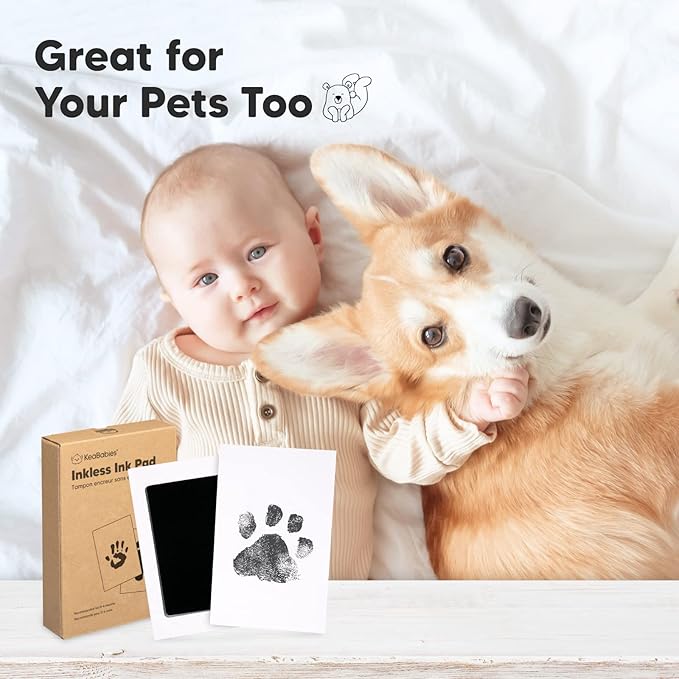1-Pack Inkless Baby Hand and Footprint Kit - Mess Free Ink Pad for Newborn Keepsake, Dog Nose & Paw Print Kit, Clean Touch Ink Pad for Baby Hand & Footprints, Ideal New Mom Gifts (Jet Black)-BubblyBeeBaby
