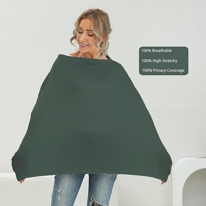 Breathable Car Seat Cover for Babies – Multi-Purpose Soft Rayon Nursing Cover for Breastfeeding, High Stretchy Infant Carseat Canopy, Stroller Cover (Smooth Rayon, Roman Green)-BubblyBeeBaby