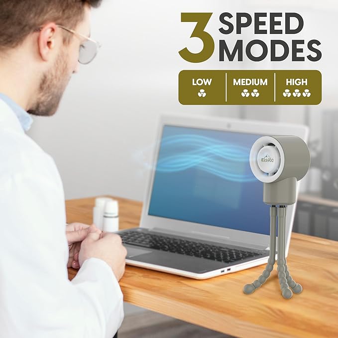 Portable Mini Travel Stroller Fan - Battery Operated, Clip On, Small, Handheld, Rotating, Rechargeable, Personal Fan with Flexible Tripod, 3 Speeds for Baby Crib, Bed Car, Seat Treadmill-BubblyBeeBaby