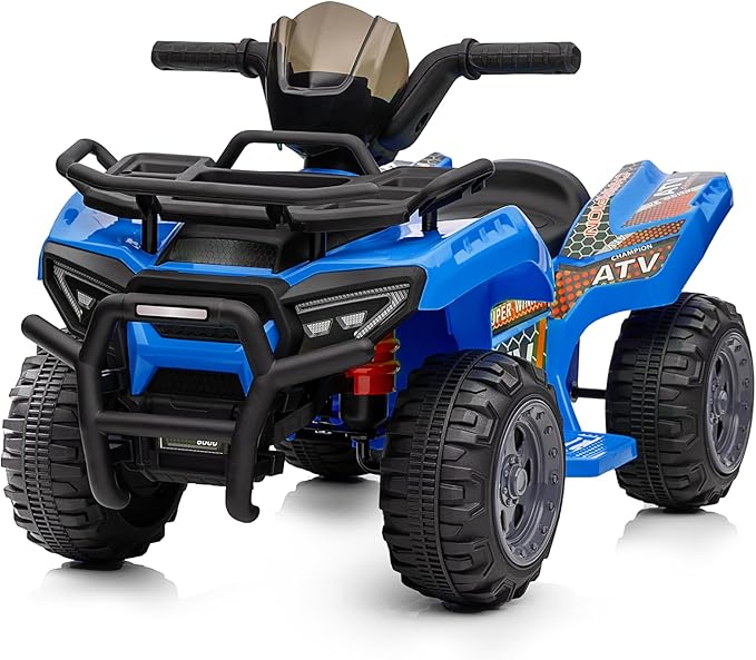Kids ATV 4 Wheeler, 6V Ride-On Toy for Toddlers 1-3 Boys & Girls with Music, Forward & Reverse - Blue-BubblyBeeBaby