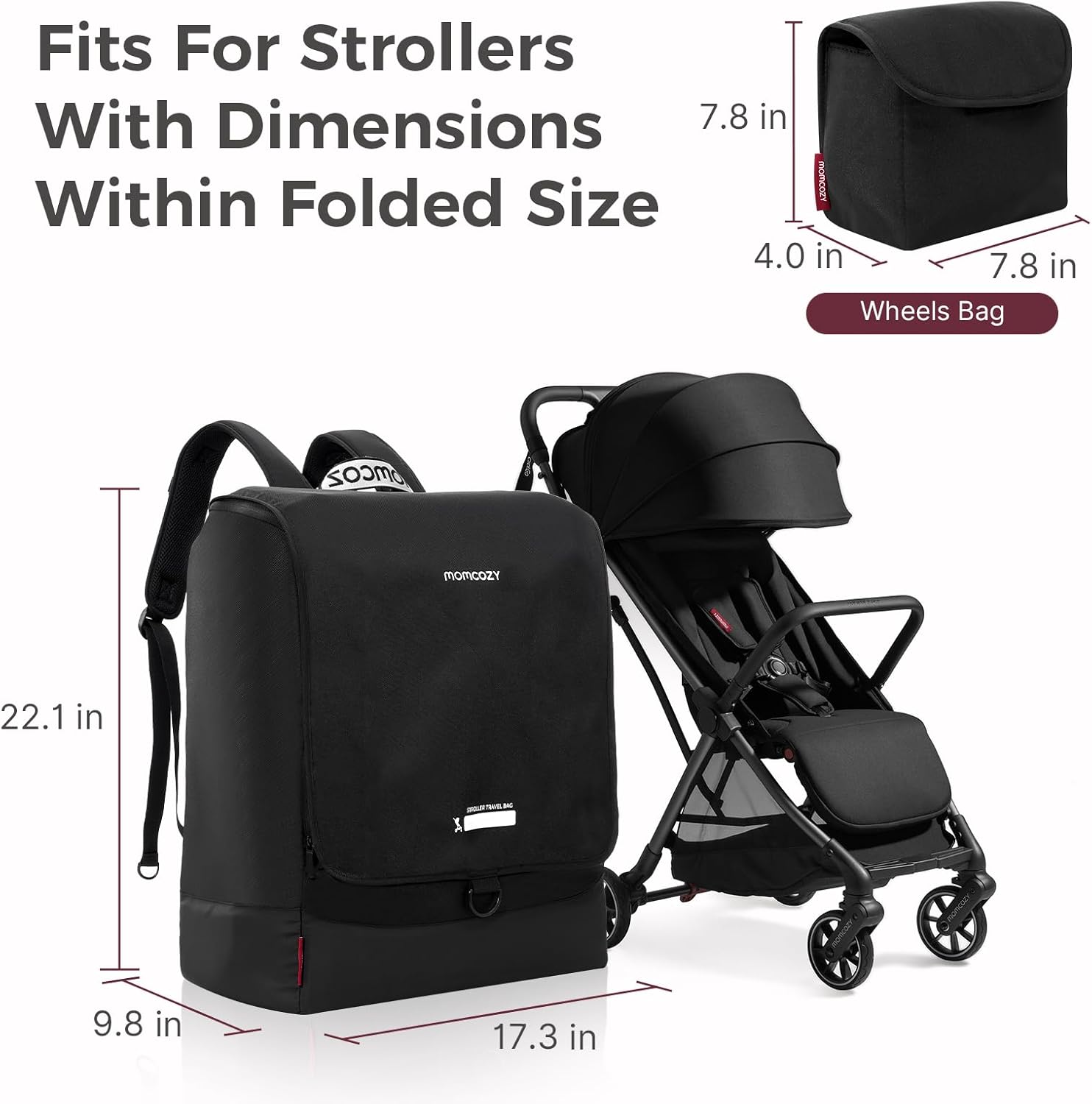 Momcozy Stroller Travel Bag for Airplane | Suit ClickGo Stroller | Compatible with Strollers Folded Dimensions of 22.1 X 17.3 X 9.8 Inch | Fit Most Major Brand | Hand-held ＆ Back-carrying