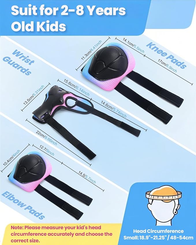 Kids Bike Helmet and Pads Set for Ages 2–14, CPSC Certified Adjustable Helmet with Knee Elbow Wrist Guards, for Skateboard, Scooter, Skating, Rollerblading, Multi-Sport Protective Gear-BubblyBeeBaby