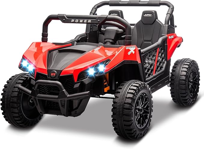 24V 2 Seater Ride On Car Truck, Power Wheels Kids UTV w/Parent Remote Control, 3.1 MPH Max Speed, Music Player, LED Lights & Storage, Electric Vehicle Ride On Toy for Kids Toddler Ages 3-8, Red-BubblyBeeBaby