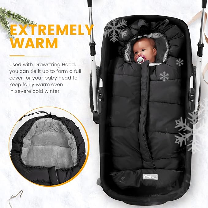 Orzbow Warm Bunting Bag Universal, Stroller Sleeping Bag Cold Weather, Waterproof Toddler Footmuff (Black, Large)-BubblyBeeBaby