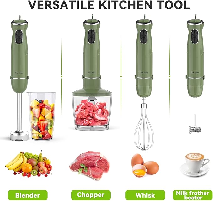 Immersion Blender Handheld 5 in 1 Hand Blender, 1000W Hand Mixer Stick, BPA-Free 12 Speed Handheld Blender with Mixing Beaker, Chopper, Whisk and Milk Frother for Soup, Smoothies, Sauce, Baby Food-BubblyBeeBaby