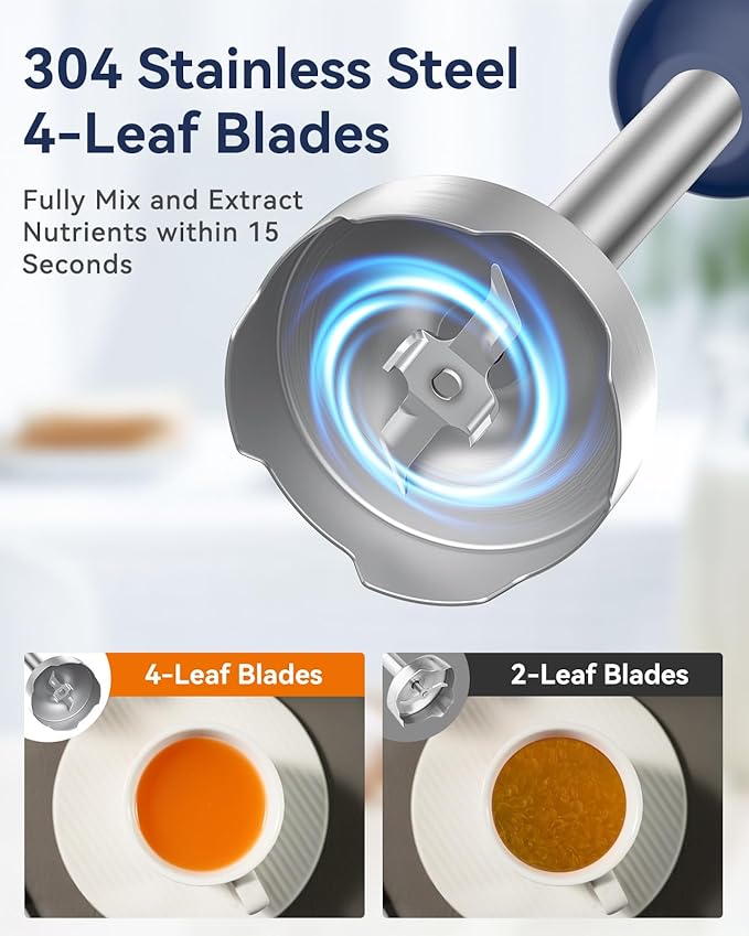 Immersion Blender Handheld 1000W 5 in 1 Corded Stick Hand Blender Kitchen with 12 Speed, BPA-Free, Mixing Beaker, Chopper, Whisk, Milk Frother, Perfect Emulsifier for Soup, Baby Food, Sauce, Puree-BubblyBeeBaby