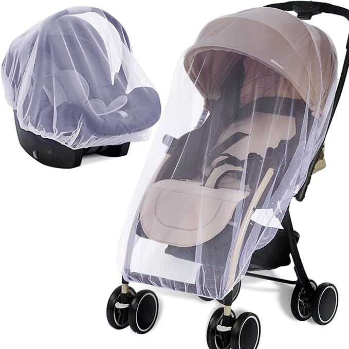 Mosquito Net for Stroller 2Pack - Protective Baby Stroller Mosquito Net - Perfect Bug Netting for Strollers, Bassinets, Cradles, Playards, Pack N Plays and Portable Mini Crib (White)-BubblyBeeBaby