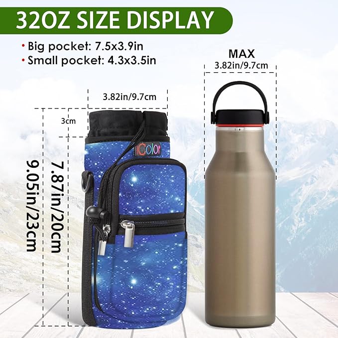 icolor Water Bottle Carrier Bag with Strap 25/32/40 oz Crossbody Bottle Holder with Phone Pocket Sling Sleeve Insulated Neoprene Water Bottle Pouch for Walking Travelling-BubblyBeeBaby