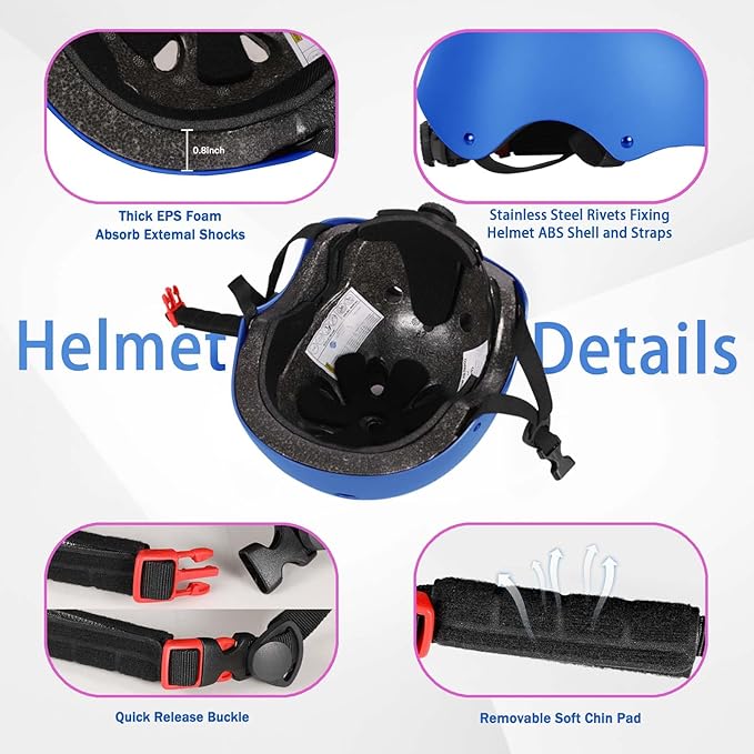 Kids Bike Helmet Set Adjustable Helmet for Ages 3-15 Kids Toddler Boys Girls Youth, Multi-Sport Bicycle Skateboarding Football Rollerskating Scooter Rollerblade Balance Bike Helmets-BubblyBeeBaby