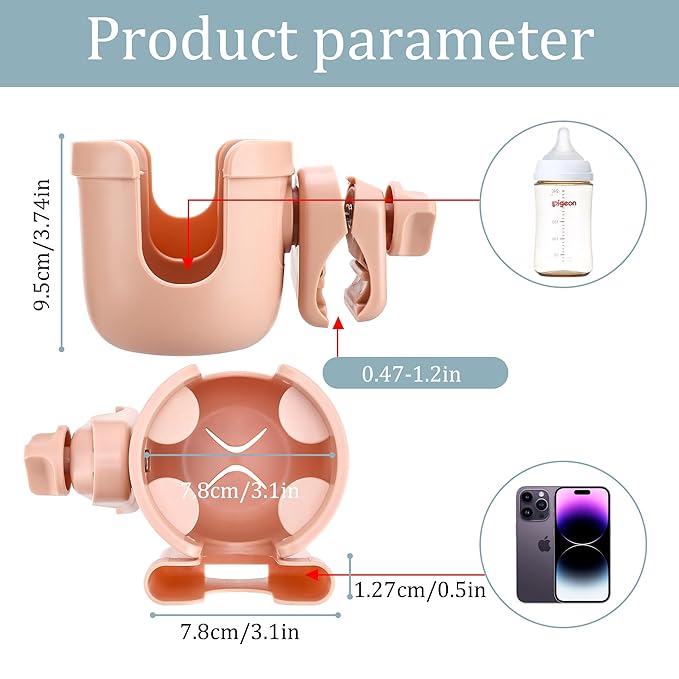 Suranew Adjustable Stroller Cup Holder with Phone Holder for Baby Stroller for Family Members,Pink-BubblyBeeBaby