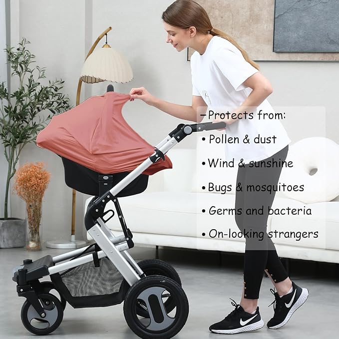 Car Seat Cover Baby for Nursing, Baby Breastfeeding Cover Carseat Canopy Covers, Solid Color Multi-use Nursing Cover for Babies (Bronze red)-BubblyBeeBaby