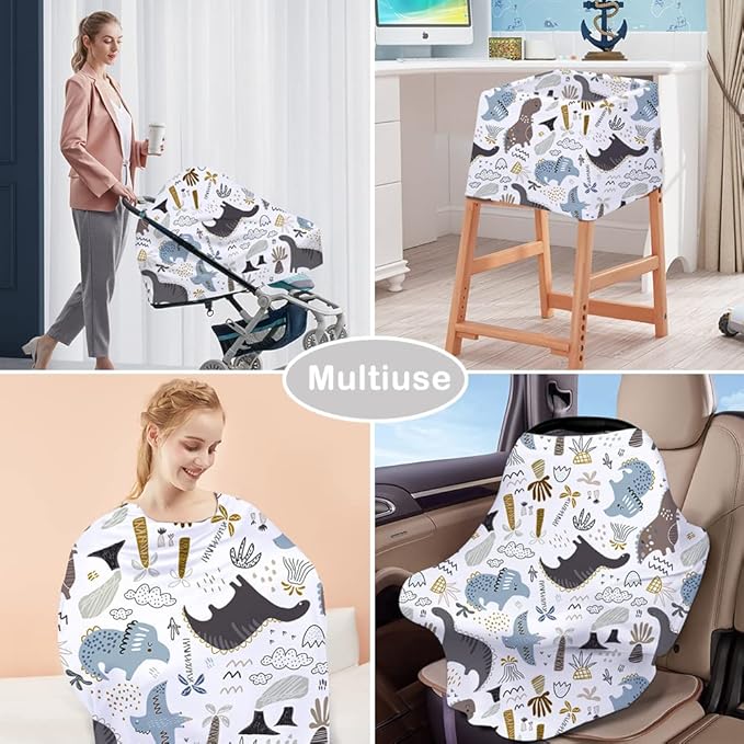 Yoofoss Nursing Cover Breastfeeding Scarf - Baby Car Seat Covers, Infant Stroller Cover, Strechy Carseat Canopy for Boys and Girls (Dinosaur)-BubblyBeeBaby
