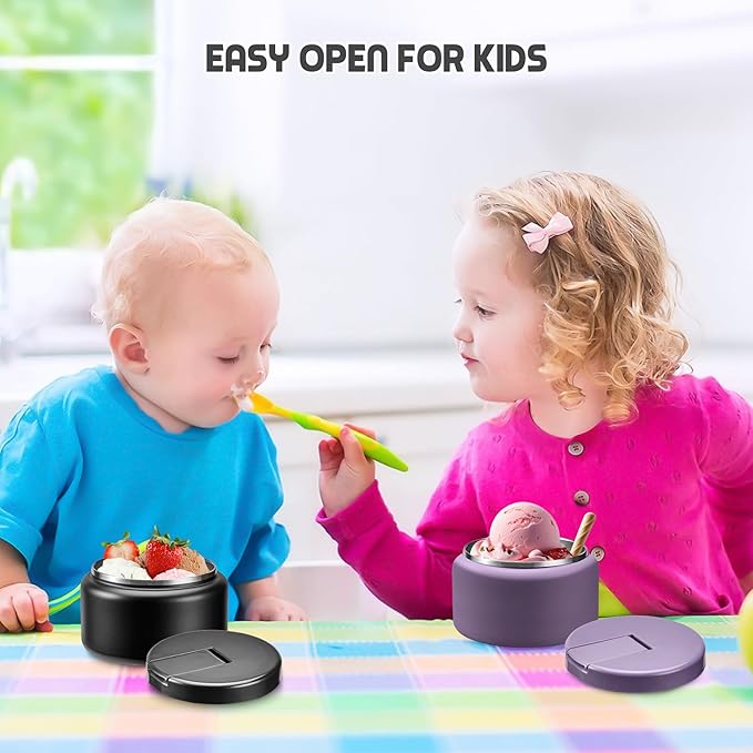 13.5oz Soup Thermo for Hot Food Kids with Buckle Lid Insulated Vacuum Food Jar Wide Mouth Leakproof Stainless Steel Lunch Container (Black)-BubblyBeeBaby