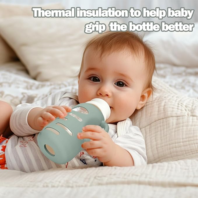 BUSOHA 3 Pack Silicone Sleeves for Dr Brown's Glass Baby Bottles - Drop Protection Baby Bottle Sleeves,Compatible with Dr. Brown's Newborn Glass Bottles,with Silicone Handles,9 oz-BubblyBeeBaby