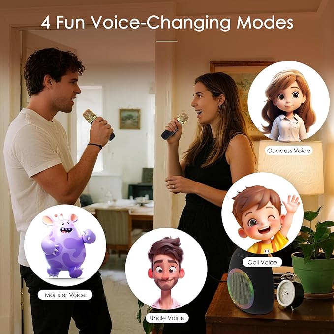 Karaoke Machine for Kids Adults Portable Bluetooth Speaker with 2 Wireless Microphones LED Lights Artistic Design 8-Hour Battery Support Family&Party Choice Fun for All Ages Gifts-BubblyBeeBaby