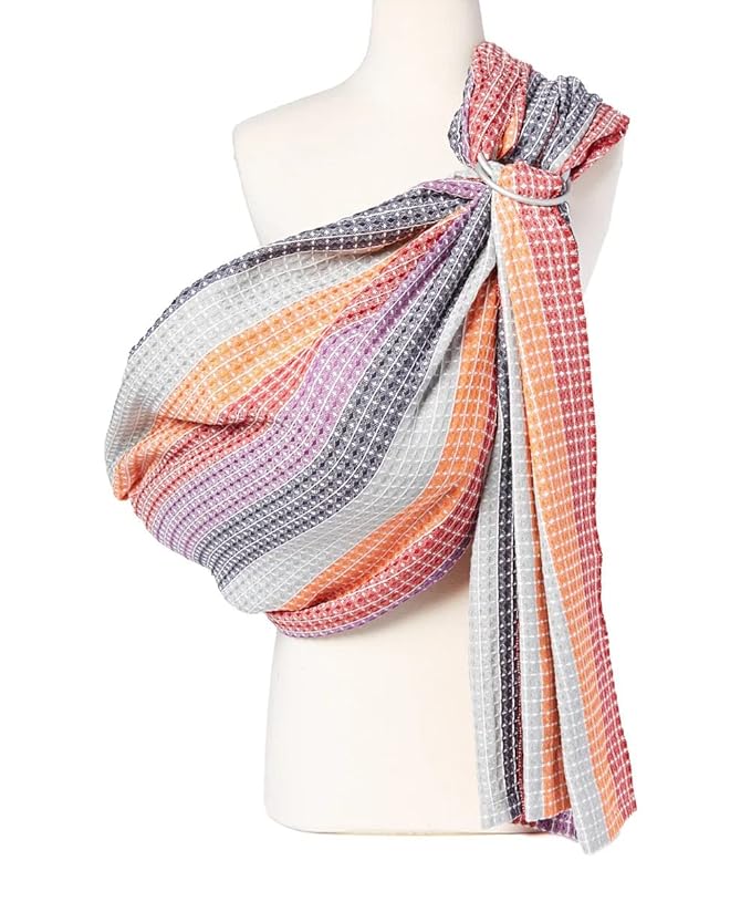 Hip Baby Wrap Ring Sling Baby Carrier for Infants and Toddlers - 100% Soft Cotton Baby Wraps Carrier for Babies 8-35 lbs - Perfect Baby Shower Gifts Moms and Dads - Nursing Cover (Rainbow Honeycomb)-BubblyBeeBaby