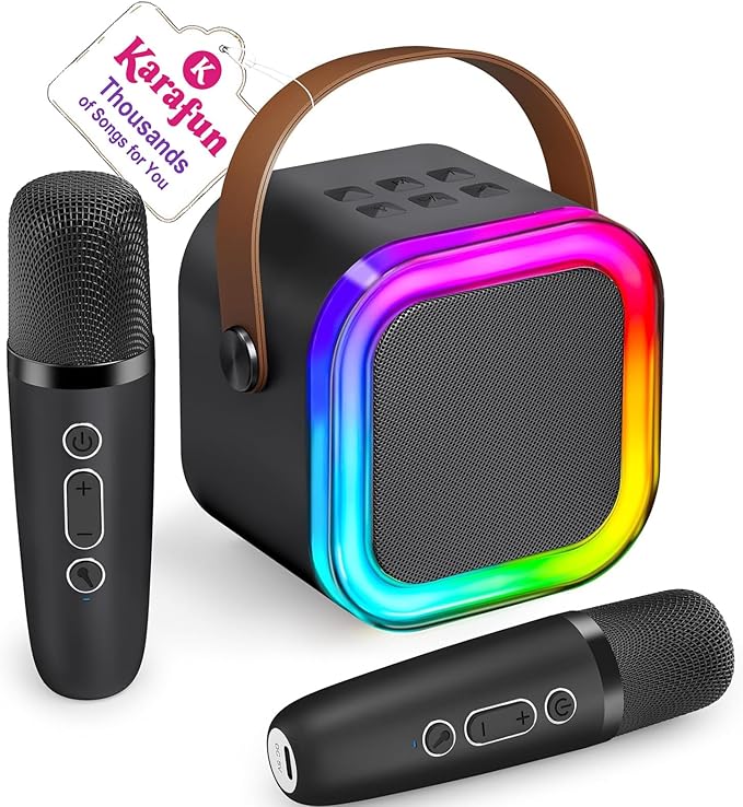 IROO Mini Karaoke Machine for Kids, 2025 TOP Toys Birthday Gifts Ideas for Girls Ages 4, 5, 6, 7, 8, 9, 10, 12+ Years Old, Portable MP3 Player with 2 Wireless Mics for Party(Black)-BubblyBeeBaby