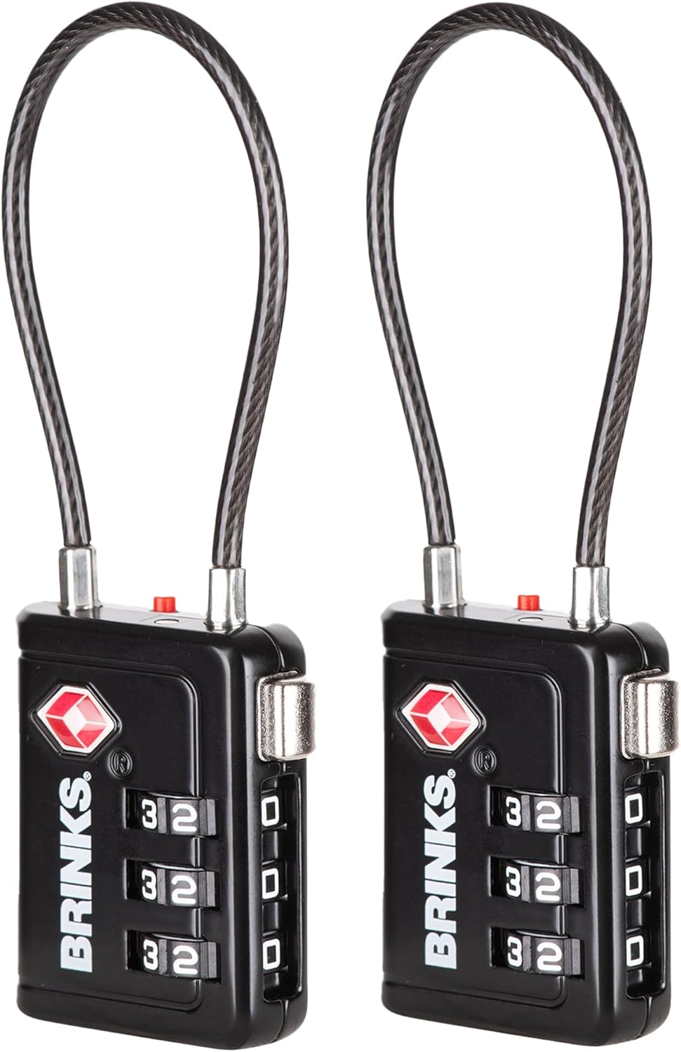 Brinks TSA Accepted Indicator Luggage Lock, Black - Ressetable Combination, 2.5 inch Long Shackle, New More Secure TSA008 Key, 2 Pack