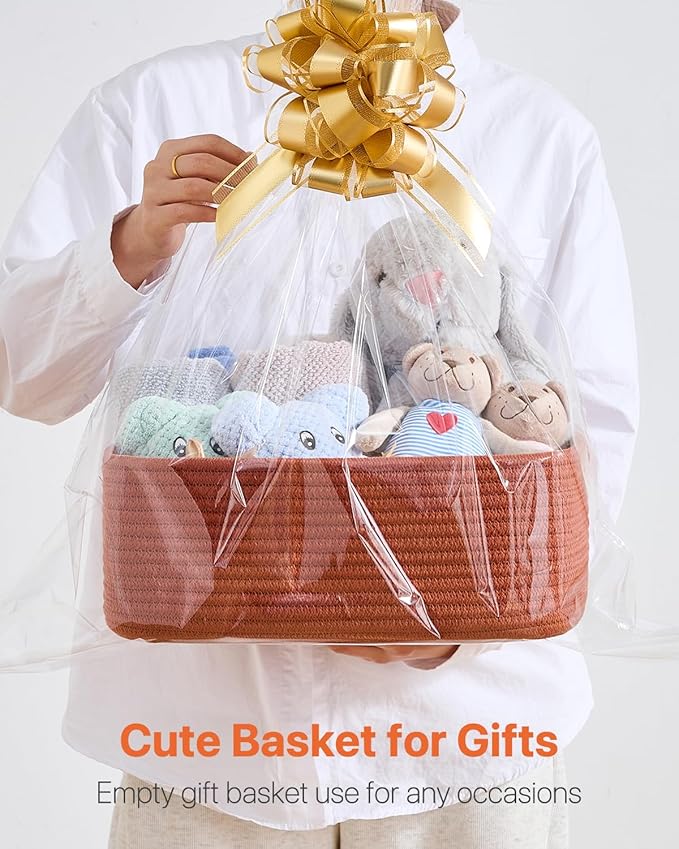 KALLAX Small Woven Basket, 13.5 x 9.5 x 5 Inches, Storage Basket for Organizing, Cute Small Rope Shelf Closet Cube Storage Bins Baskets for Shelves, Dog Toy Gift Baskets Empty, 3 Pack Rust Red-BubblyBeeBaby