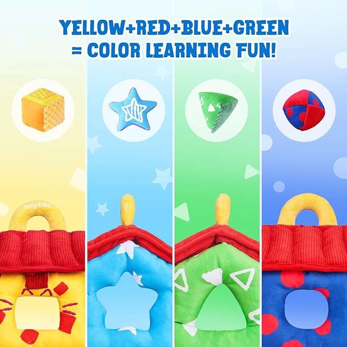 JoyCat Infant Toys 6-12 Months, Soft Sensory Toy with 4 Fabric Shapes, Baby Learning Shape Sorter for 3 4 5 6 7 8 9 10 11 12-18 Months, Baby Shower Birthday Gift Boy Girl-BubblyBeeBaby