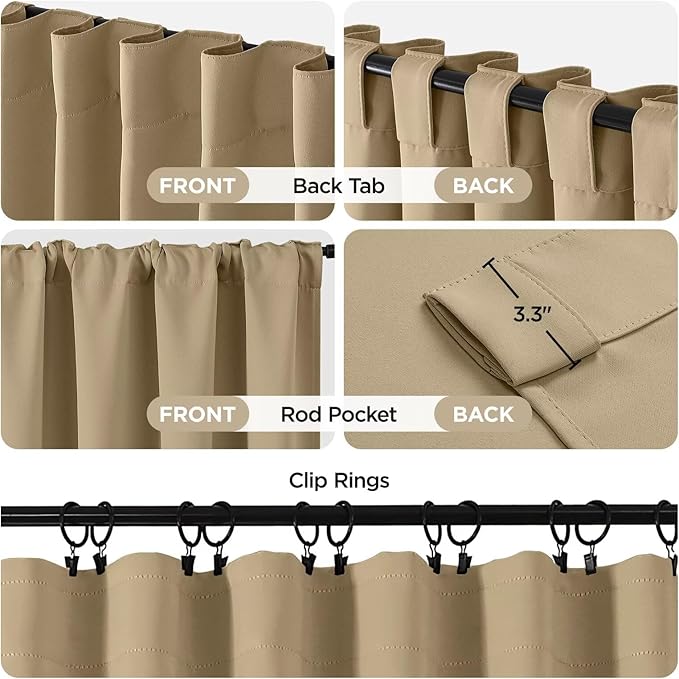 Joydeco White Blackout Curtains 96 Inches Long for Bedroom, Curtains 96 Inch Length 2 Panels Set, Room Darkening Curtains & Drapes for Living Room Window (W52 x L96 Inch, Beige)-BubblyBeeBaby