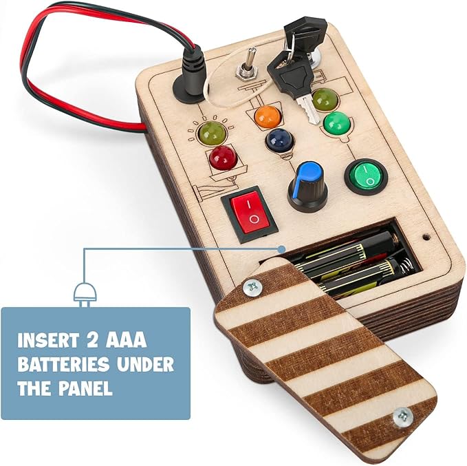 Joyreal Wooden Montessori Busy Board, Toddler Sensory Toys, LED Light Switch, Travel Toys for 2+ Year Old Boy-BubblyBeeBaby