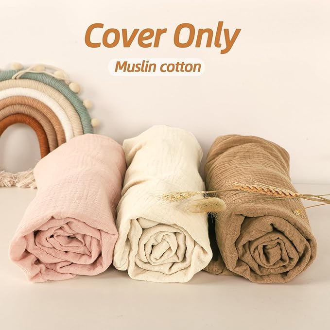 Hooyax Muslin Baby Lounger Cover 1 Pack, 100% Cotton Soft & Breathable Infant Lounger Covers Only for Newborn (Cream)-BubblyBeeBaby