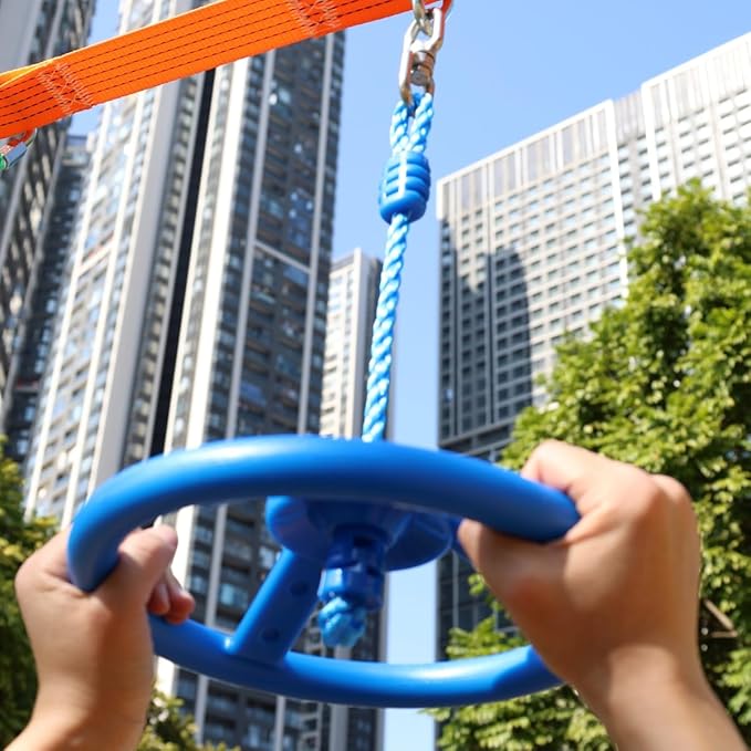 2-Pack Ninja Wheel Obstacle for Kids - 360° Rotatable Swing Monkey Wheel for Ninja Warrior Obstacle Course for Kids Ninja Warrior Slackline Kits - Blue, Yellow Color in Set-BubblyBeeBaby