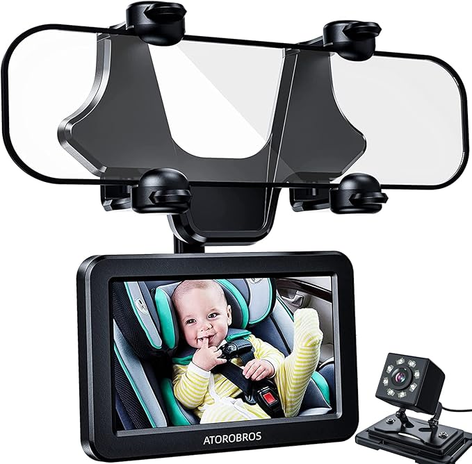 Baby Mirror for Car, ATOROBROS Baby Car Camera for Rear-Facing Seat with 4.3'' HD Display, Upgrade 360° Rearview Mirror Display Bracket, Easy and Safe to See Baby while Driving-BubblyBeeBaby