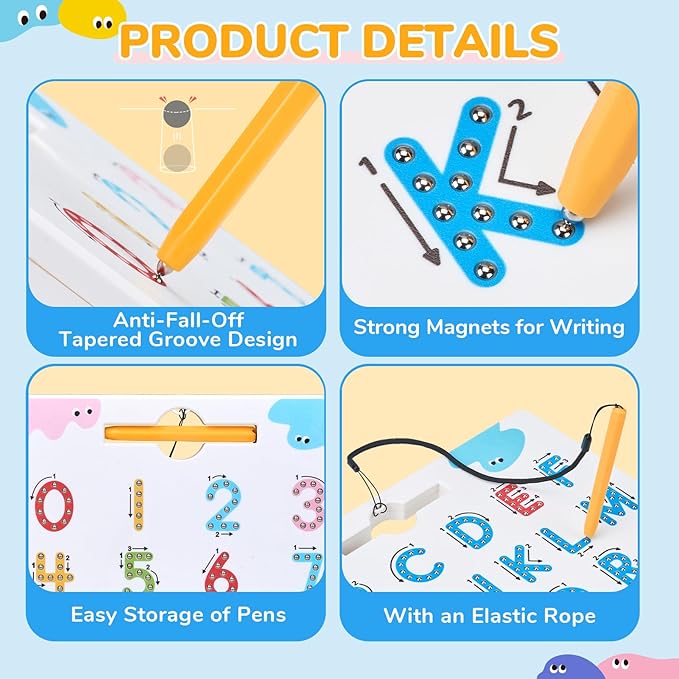 JoyCat Magnetic Letter and Number Tracing Board Set, Double Sided Alphabet & Numbers Board for Toddlers, ABC Uppercase & Lowercase Practice, Math Learning, Preschool Educational Gift Toys for Kids-BubblyBeeBaby