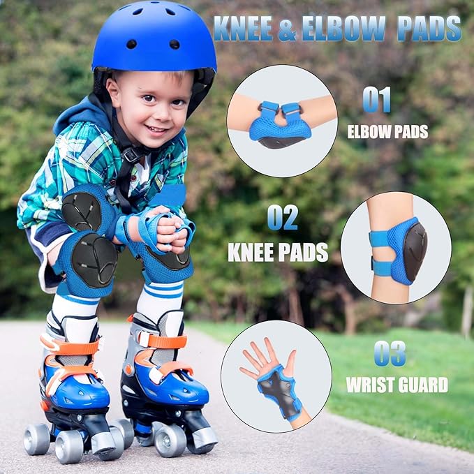 Kids Bike Helmet Set Adjustable Helmet for Ages 3-15 Kids Toddler Boys Girls Youth, Multi-Sport Bicycle Skateboarding Football Rollerskating Scooter Rollerblade Balance Bike Helmets-BubblyBeeBaby
