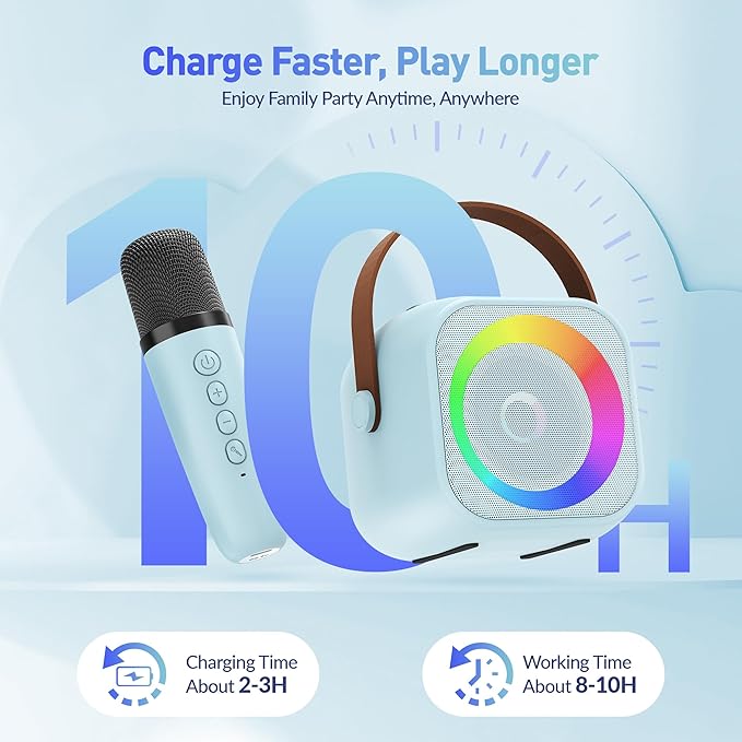 Karaoke Machine, Portable Bluetooth Speaker with 2 Wireless Microphones for Kids, Karaoke Toys Gifts Toys for Girls Boys Family Home Party (Blue)-BubblyBeeBaby