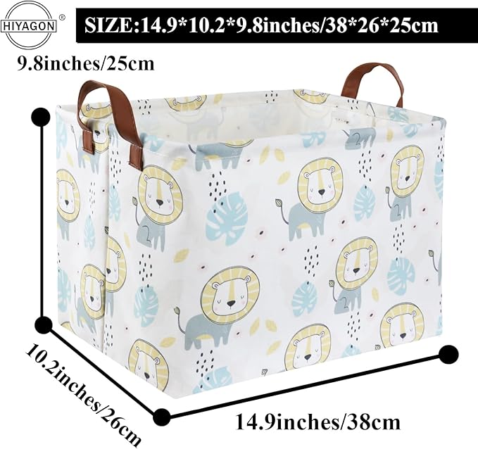 HIYAGON Baby Storage Baskets kids Toy Basket for Boy and Girls Gift Basket Empty Cute Storage Bin Organizer Box Rectangular Animal Room Decor for Books(Lion)-BubblyBeeBaby